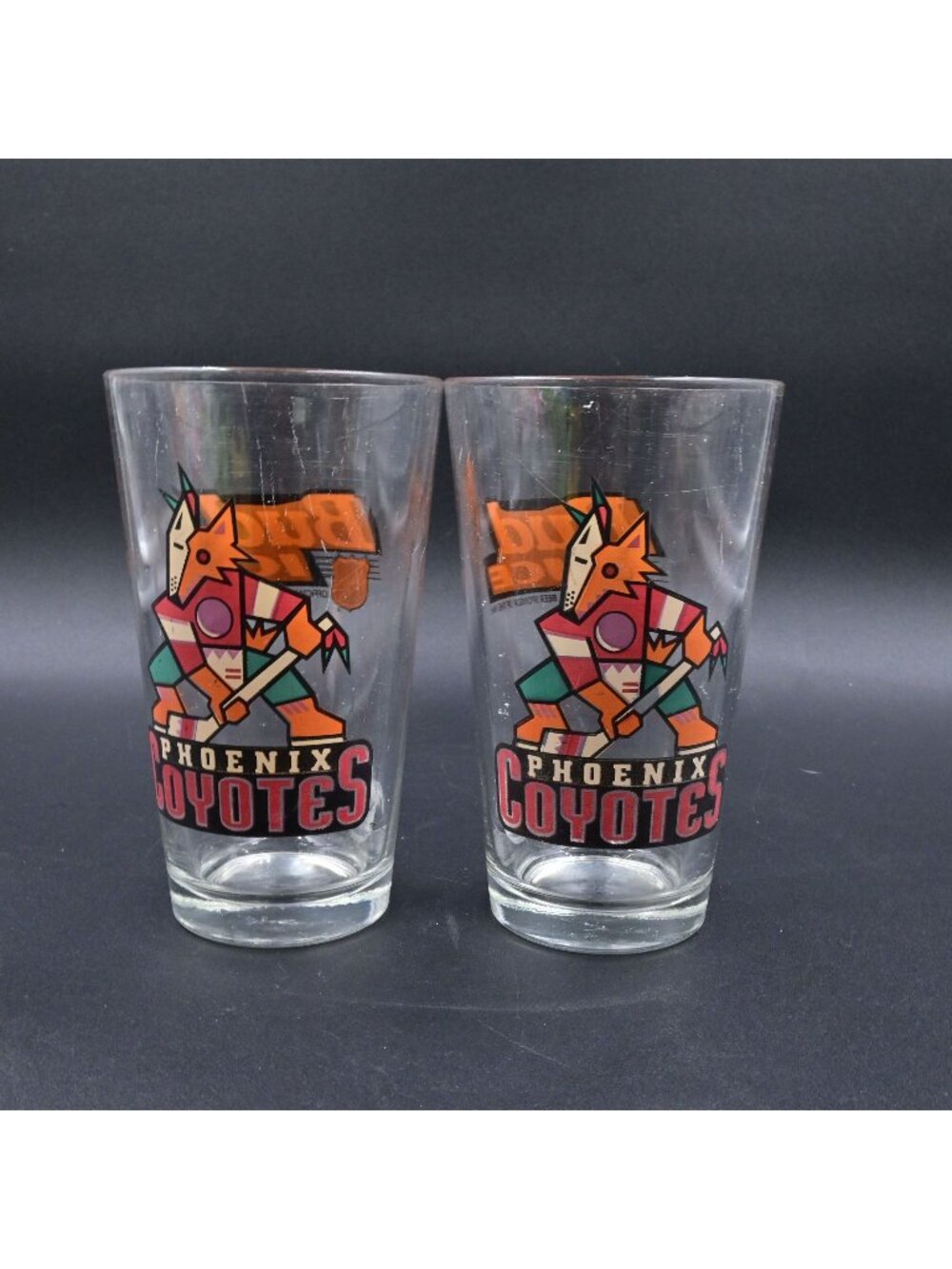 Bud Ice Phoenix Coyotes Pint Beer Glasses NHL Kachina Logo Lot of 2 Vintage